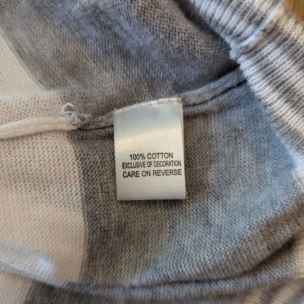 Y2K Grey White Striped V-Neck Short Sleeve Summer Sweater Size Small - Picture 4 of 6
